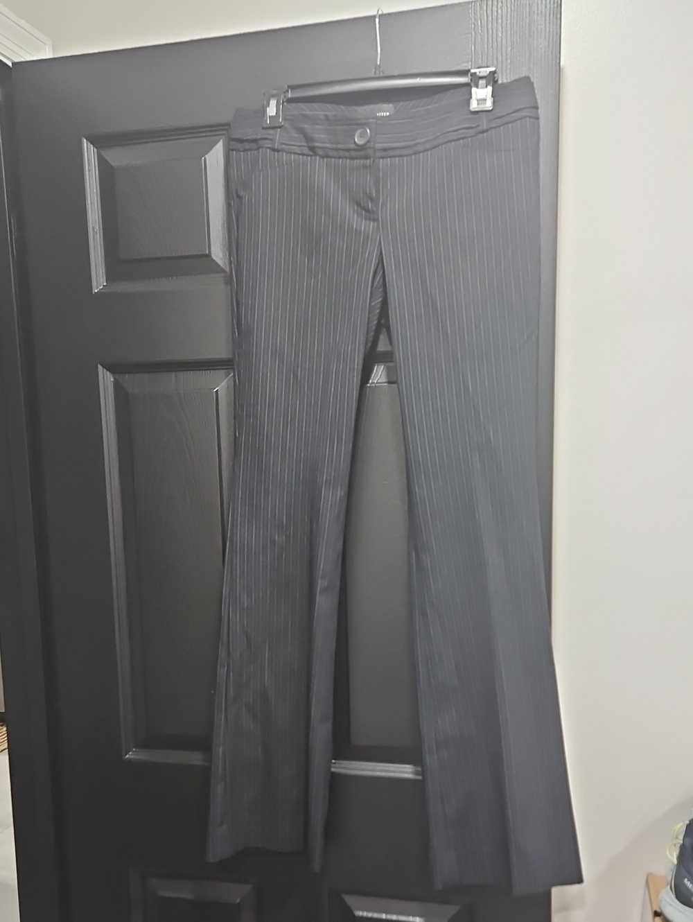The Limited Drew Fit Pinstripe Dress Pants Pinstripe Straight Leg Pants in Black